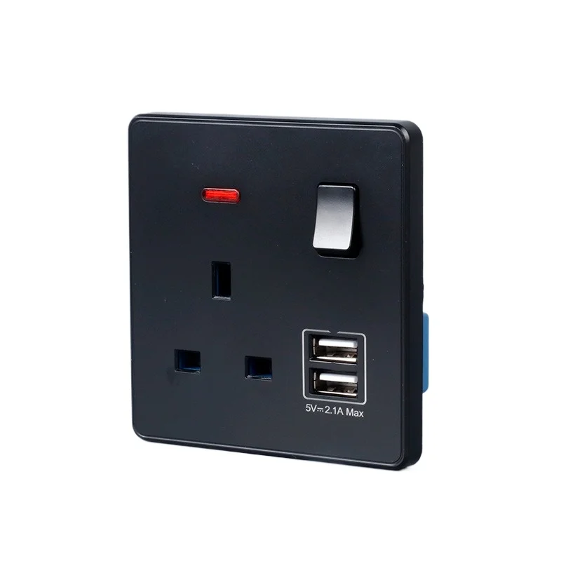 For Black Double USB13a Three-hole Usb Socket Panel 146 Type Electrical Switch
