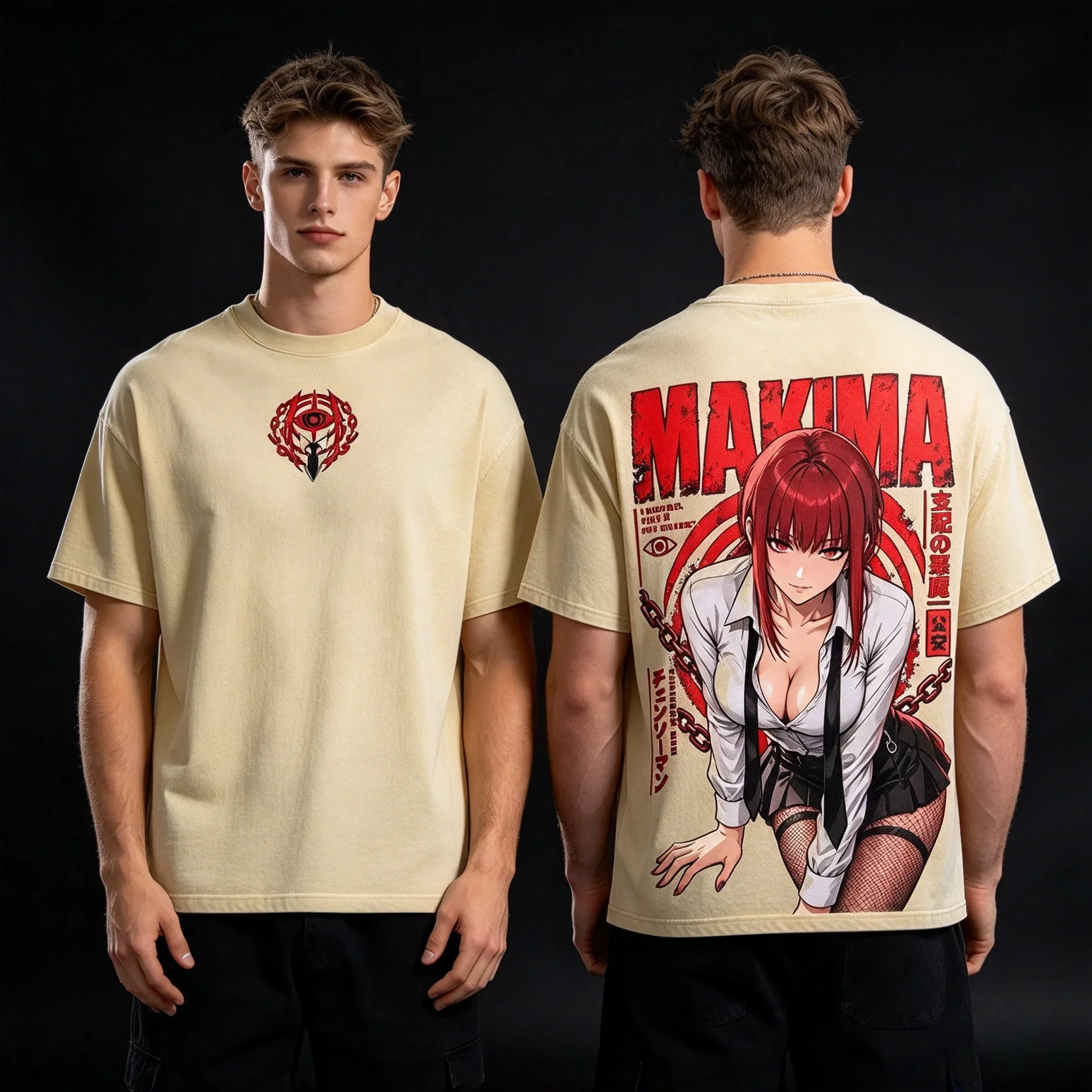 FashionNew Electric Saw Man Marima Print Loose Cotton Short-sleeved T-shirt for Men and Women, Comfortable Round Neck Design