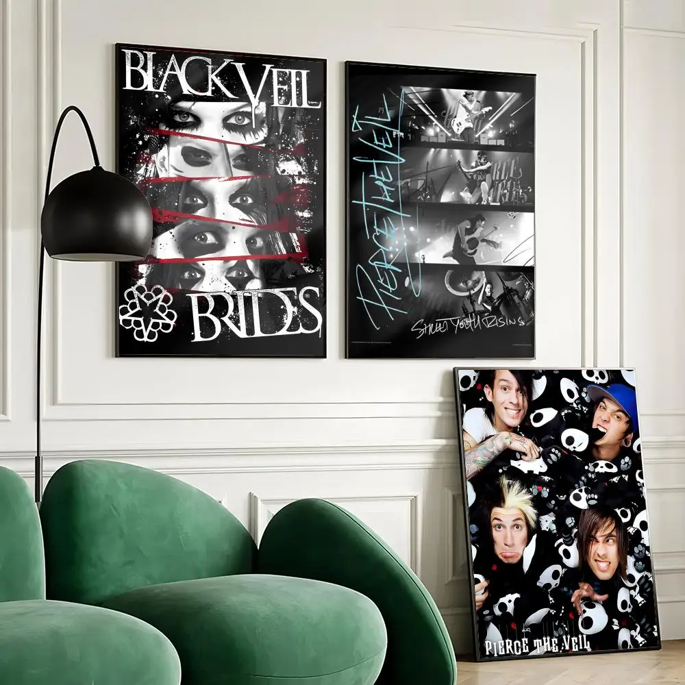 Rock Band P-Pierce The Veil Poster Stickers Painting Mural HD Wall Decals for Bedroom Living Room Home Self-Adhesive Decor Gift