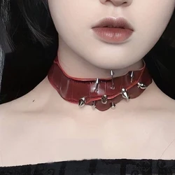 Gothic Red Leather Spiked Rivets Choker Women Accessories Grunge Rock Charms Necklace Punk Fashion Korean Jewelry Cool