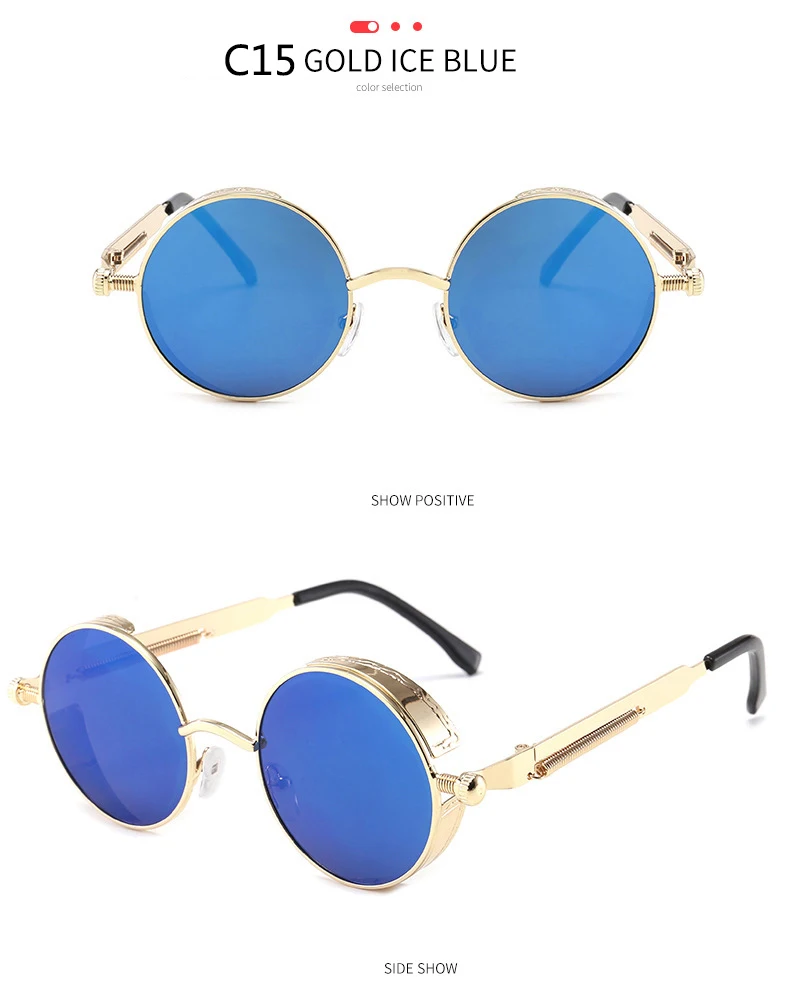 BOYSEEN 2025 Vintage Steampunk Sonnenbrille Frau Männer Runde Luxus Metall Retro Sonnenbrille Hiphop Stil Brillen UV400 – Detail 25