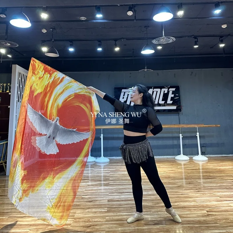 جديد الرقص الدعامة العلم الرقص الشرقي أداء اكسسوارات الدعائم الأبيض حمامة العلم 170*110 سنتيمتر العبادة أعلام مع عصا الثناء العلم