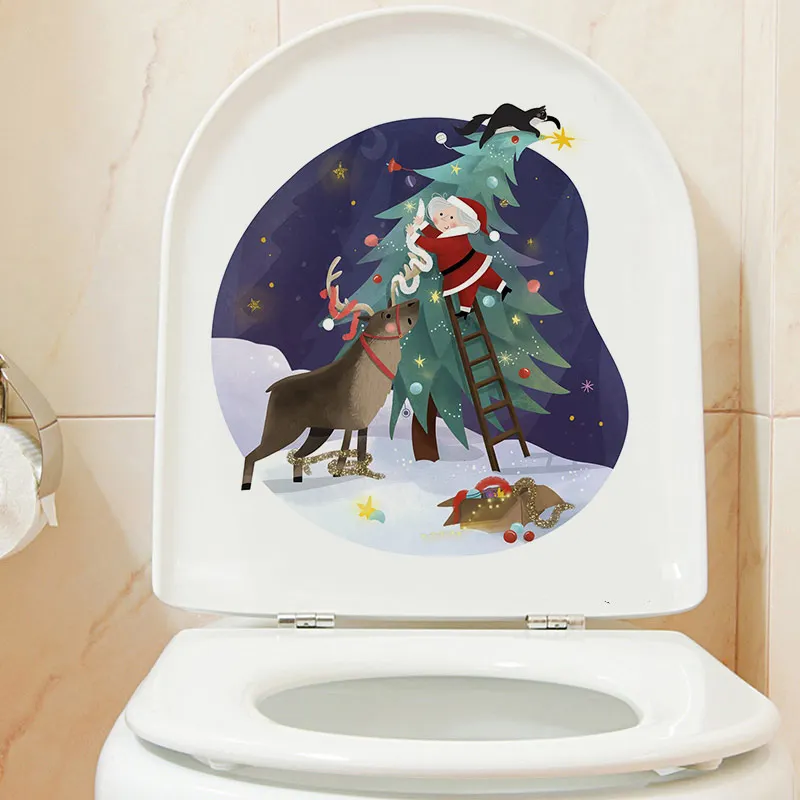 M478 Snow Day Funny Toilet Stickers Cartoon Child Urination Toilet Lid WC Door Sticker Removable Decor Paper Household