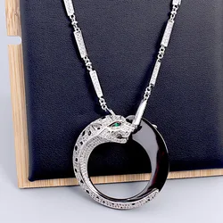 Europe America Designer Luxury Necklace Men Women Lady Inlay Czech Zircon Double Color Leopard Round Pendant Chain