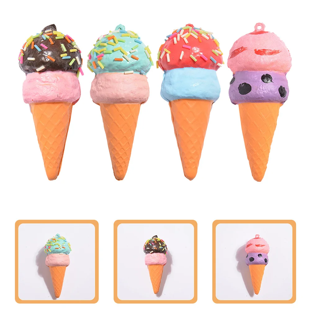 

4 Pcs Fake Food for Kitchen Decor Artificial Display Ice Cream Cone Prop PU Toy Props