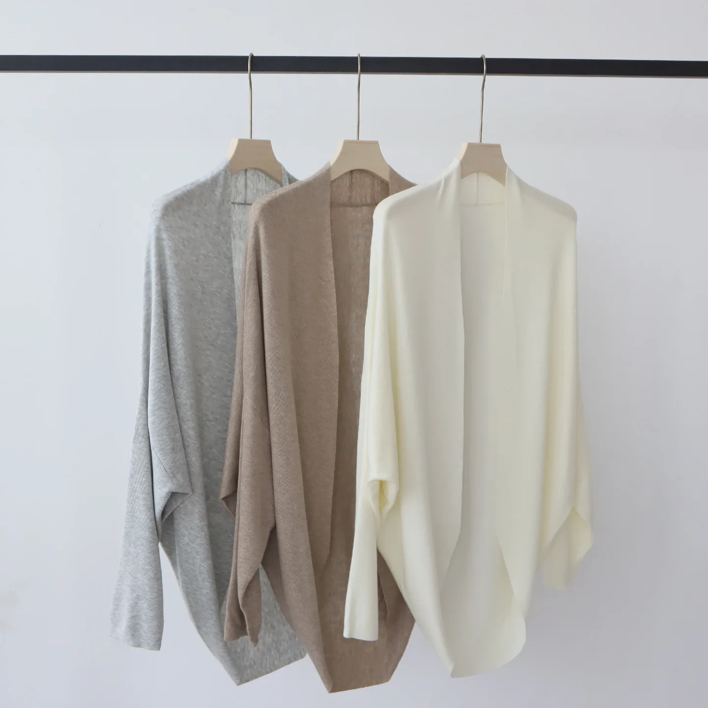 

Women Knitted Cardigan Sweater Solid Thin Jumper Long Batwing Sleeve Pockets Open Stitch Loose Office Lady Casual 2025 Summer
