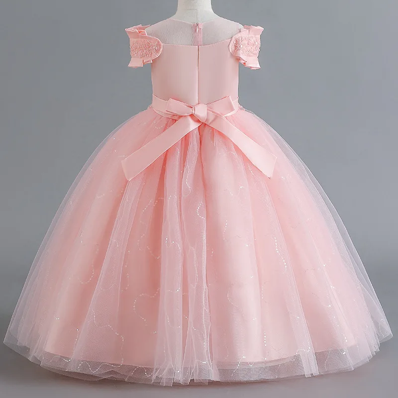 Little Girls Baptismal Wedding Dress Flower Girl Off Shoulder Princess Dress Kids Baby Carnival Birthday Sequin Party Bow Gown