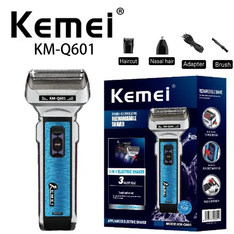 

Kemei KM-Q601 3 In 1 Barber Electric Shaver for Men Beard Razor Reciprocating Foil Mesh Shaving Machine Hair Clipper Limit Comb