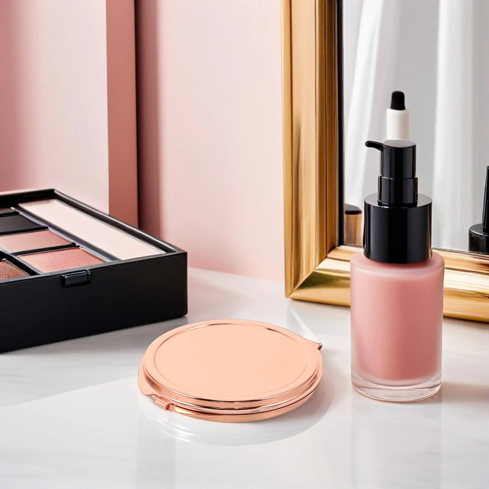 

4Pcs Folding Pocket Makeup Mirrors Double Sided Round Compact Rose Gold Finish Travel Portable Metal Mirror for Purse