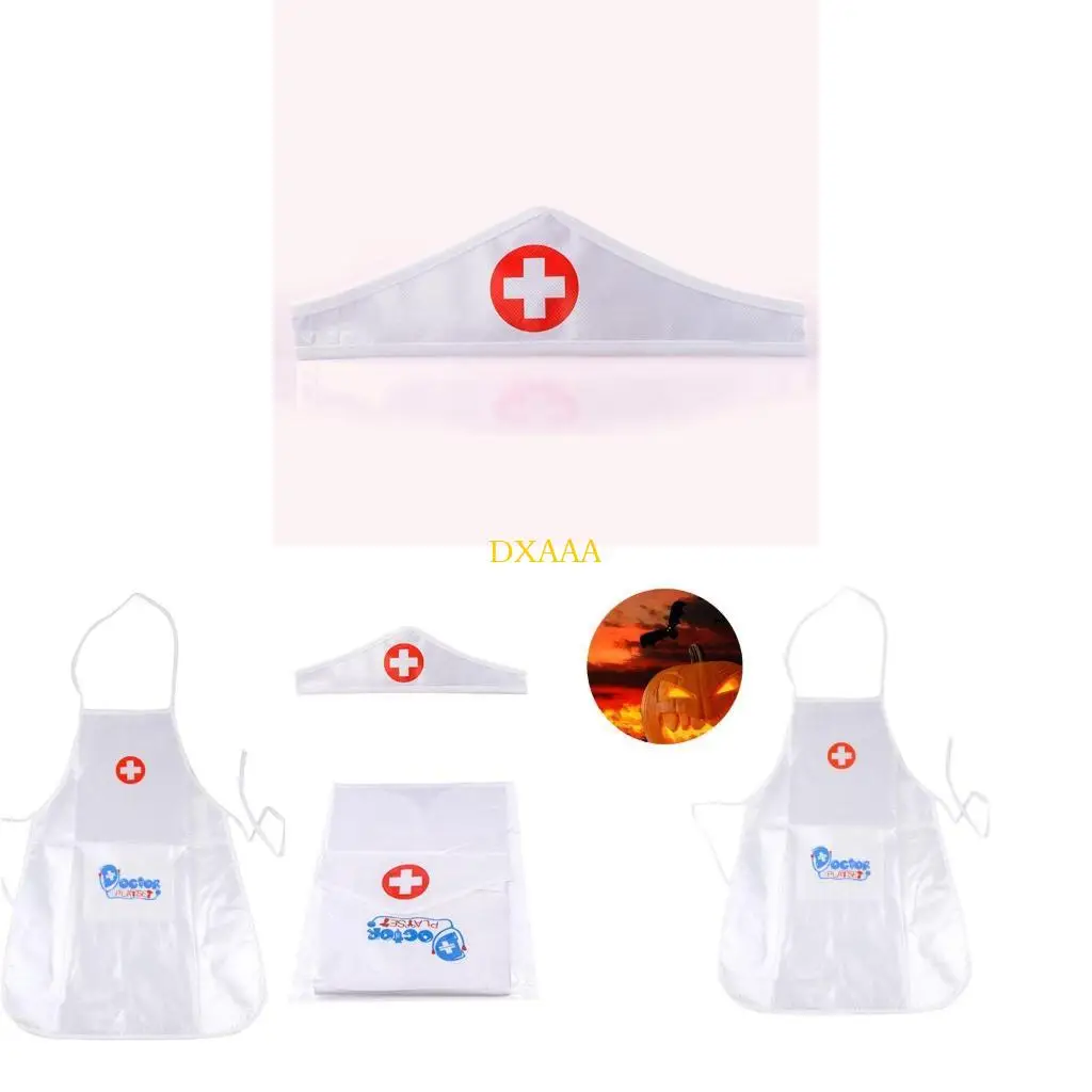 DXAA Kids Nurse Doctor Dressing Up Costume Including Adjustable Apron Hat For Imaginative Play