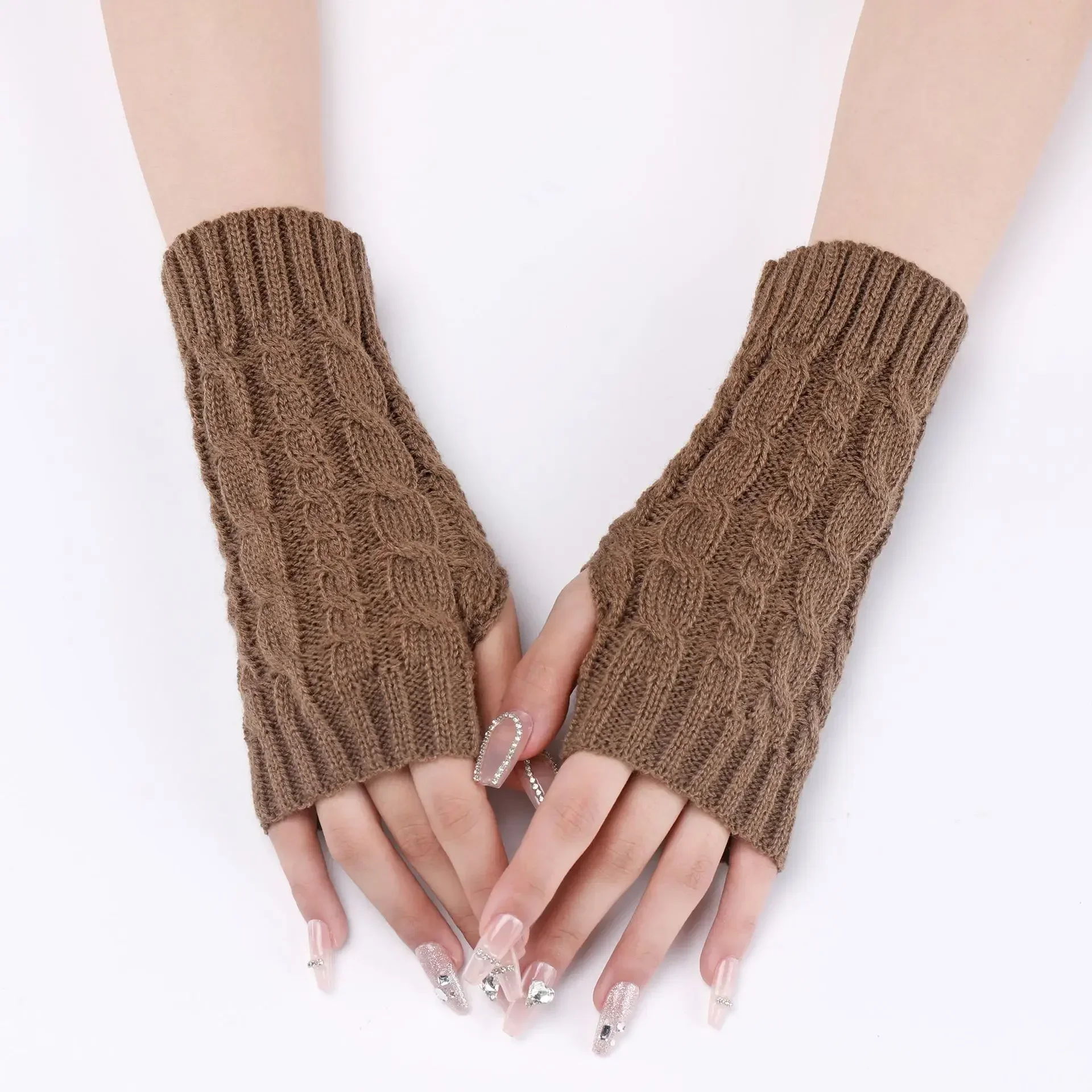 عنابي نصف اصبع قفازات الشتاء للنساء الرجال عيد الميلاد السنة الجديدة الشتاء لينة الدافئة قفازات الحياكة أصابع القفاز Guantes #4