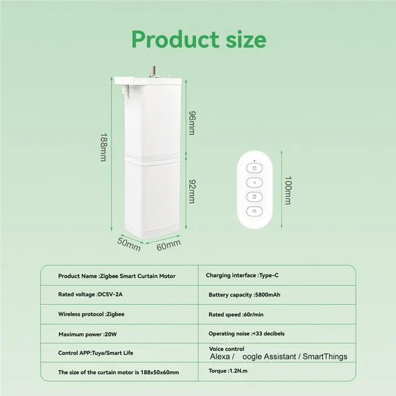 BHTS-Zigbee For Curtain Motor Battery Powered Electric Opener For Curtain Track Tuya App Smart Remote Control Removable