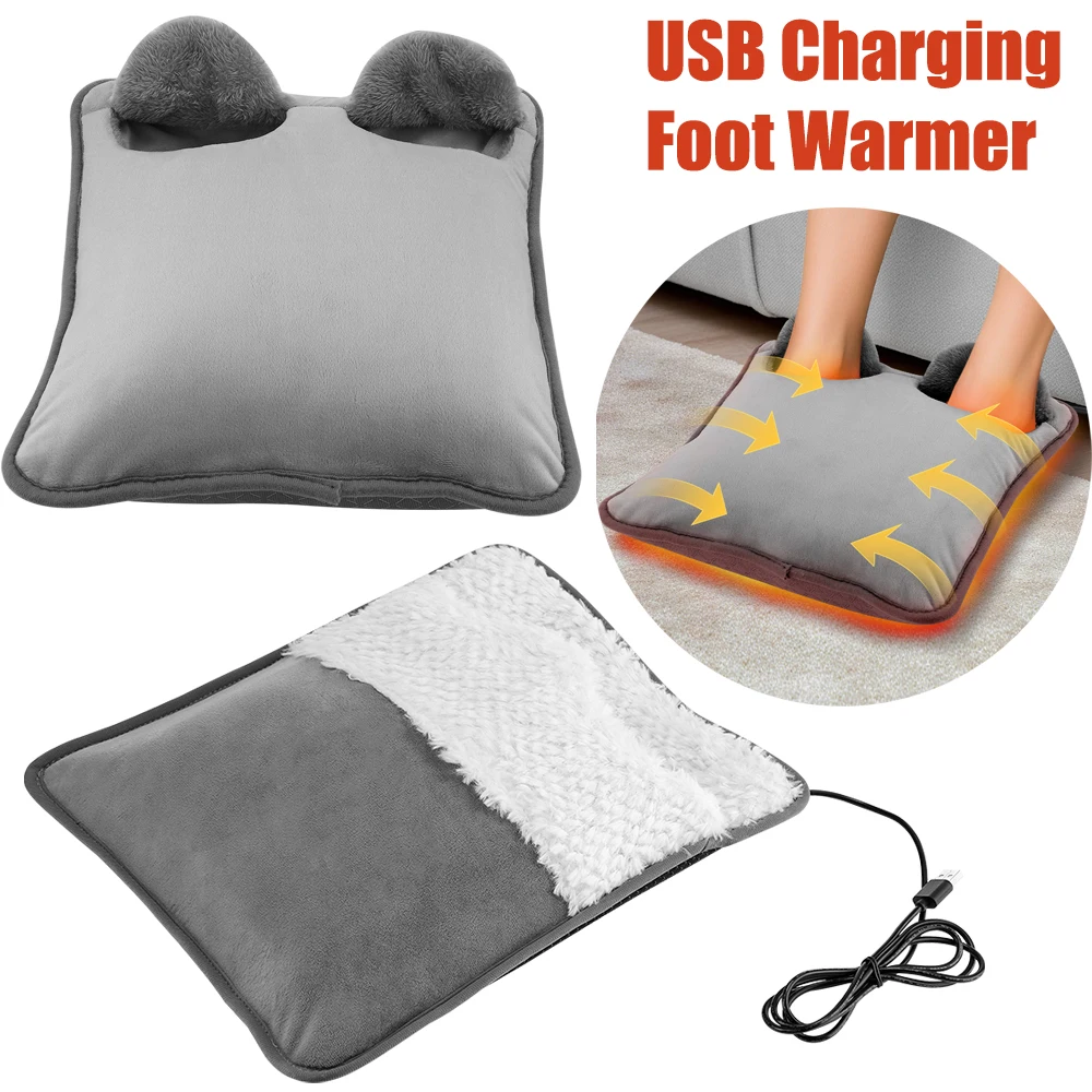 

Winter Foot Warmer Heater USB Charging Electric Foot Heating Pad Soft Plush Washable Foot Warming Mat Home Office Feet Warmers