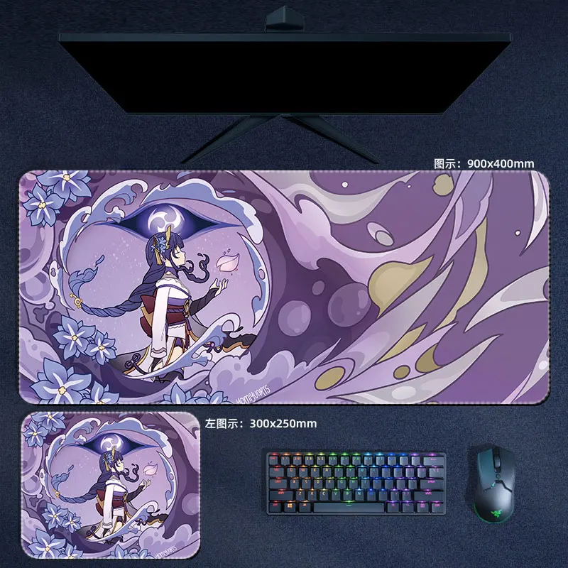 แผ่นรองเม้าส์แบบอนิเมะ genshin แผ่นรองเมาส์แบบกระแทก Hu TAO nahida SCARA Raiden แผ่นรองเมาส์สำหรับเล่นเกมมังงะคอมพิวเตอร์แผ่นรองปูโต๊ะ