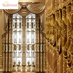 Cortinas de palacio de lujo bordadas marrones europeas, cortinas opacas de chenilla gruesa de lujo personalizadas para sala de estar, comedor y dormitorio
