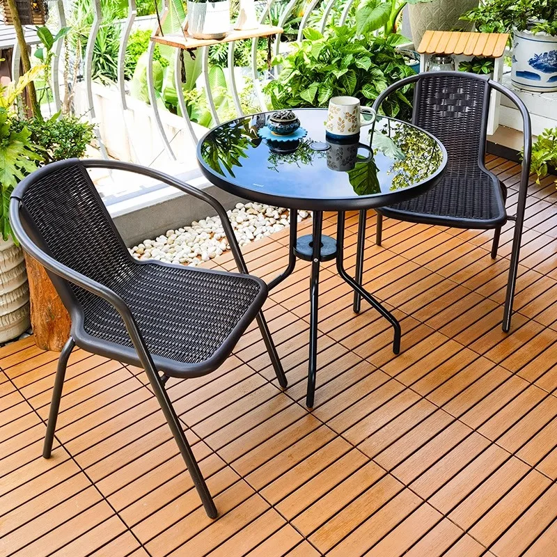

Outdoor balcony table and chairs three-piece leisure small coffee table plastic chair terrace one table and two chairs afternoon