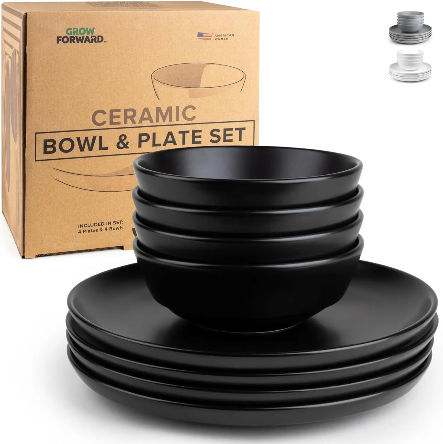 

Grow Forward Porcelain Plates and Bowls Sets for 4 - Modern Aesthetic Ceramic Dinnerware Set - 4 Dinner Plates and 4 Dinner Bowl