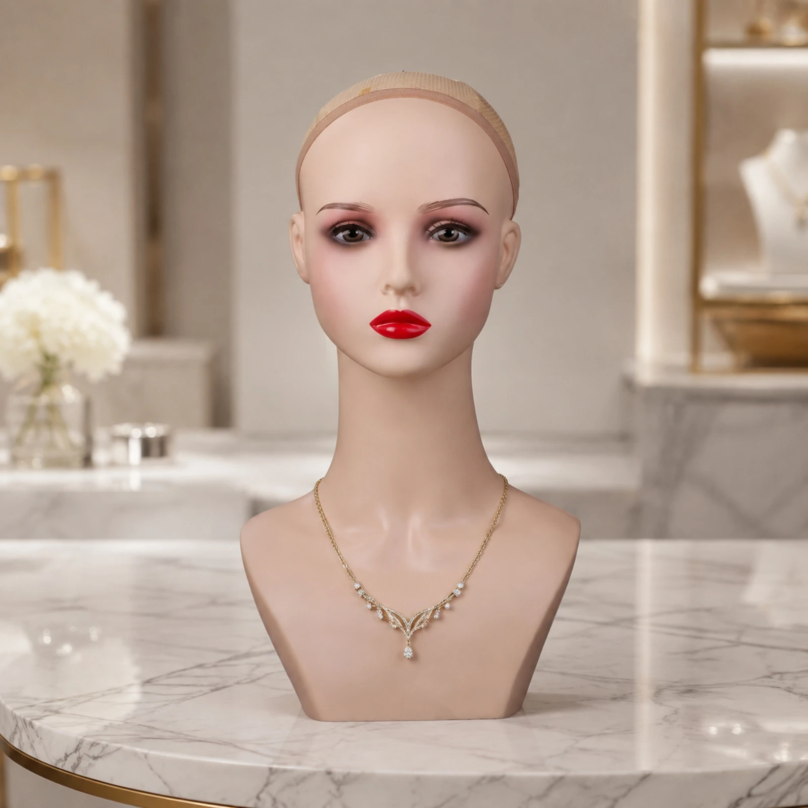 Mannequin Head with Makeup Stable Female Mannequin Head with Shoulders Sturdy Lightweight for Boutique Owners, Retail Display