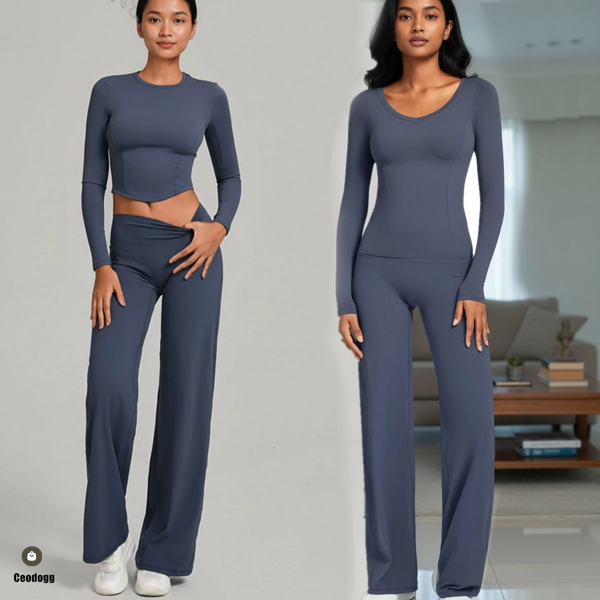 

Комплект из 2 предметов: топ с длинным рукавом и леггинсы для йоги, женская спортивная одежда для тренировок, спортивный костюм для фитнеса XP01