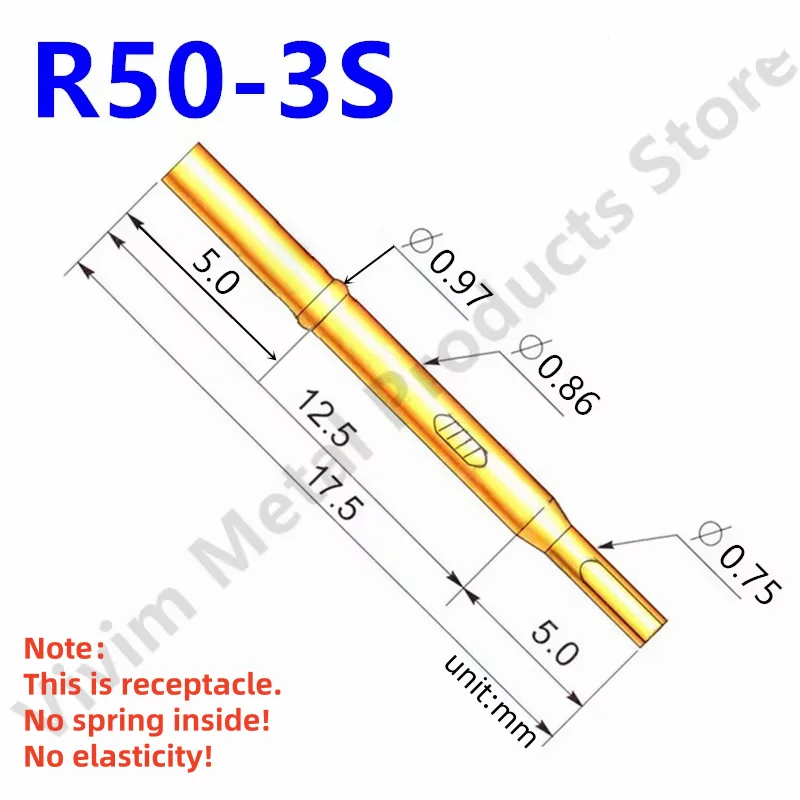 20/100PCS R50-3S Test Pin P50-B1 Receptacle Brass Tube Needle Sleeve Seat Solder Connect Probe Sleeve 17.5mm Outer Dia 0.86mm