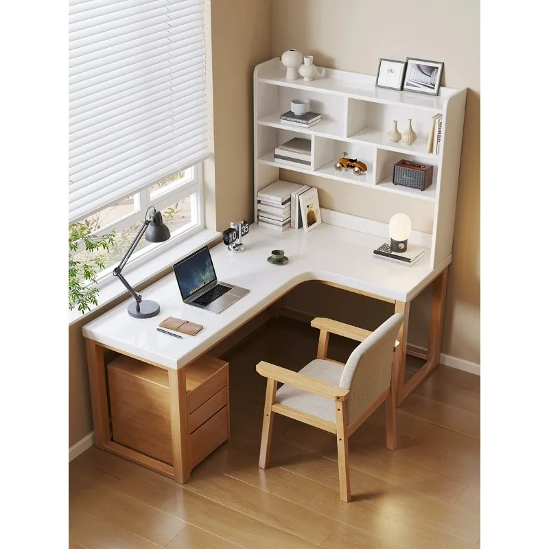 

Solid wood corner desk bookshelf integrated bedroom window corner L-shaped study table chair computer desk