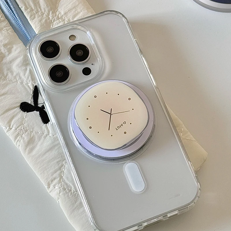 Korean Cute Cartoon Clock Magnetic Holder Grip Tok Griptok Phone Stand Holder Support For iPhone 15 14 For Pad Magsafe Smart Tok view 5