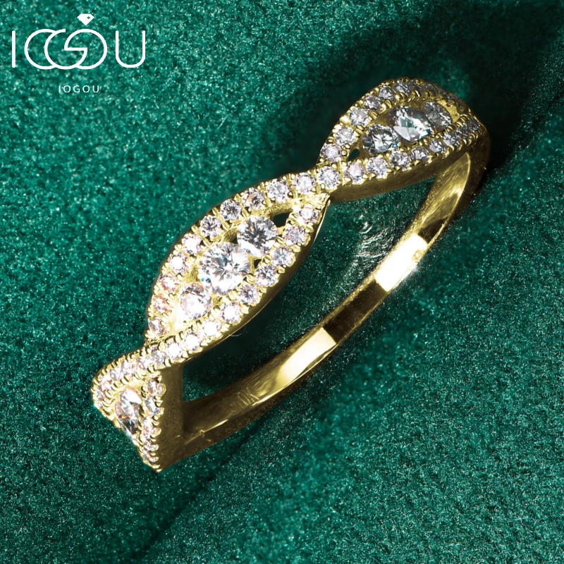 Solid 10K Yellow Gold Wedding Rings for Women Vintage Twist 0.57CTW D Color Round Moissanite Engagement Band Jewelry Certificate