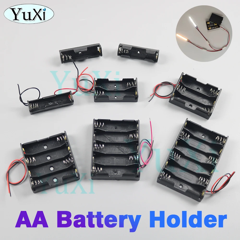 2Pcs AA Battery Case 1.5V AA Battery Storage Box Holder 14500 AA DIY Leads 1/2/3/4/5/6 Slots with Connect Black Red Wires