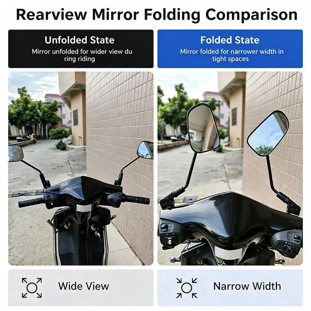 One-Click Folding Motorcycle Mirror Base Universal Rearview Mirror Bracket Anti-Collision Parking Protection for Scooter Moped