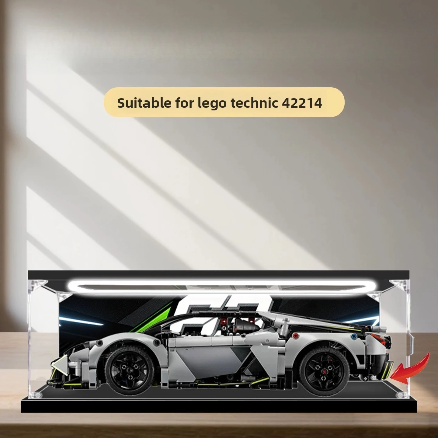 Suitable for LEGO Machinery 42214 supercar with lighted acrylic display storage box that can open the door