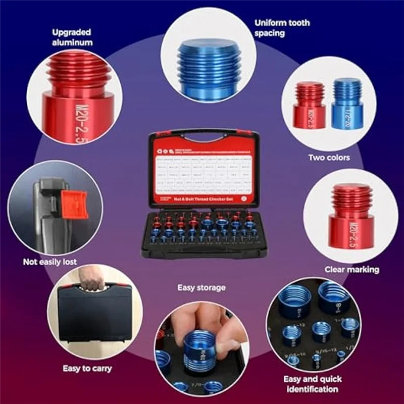 A74E-Ut ومدرب خيط الترباس لمكتشف حجم مسمار الصامولة ومجموعة لعبة الداما القياسية والمترية