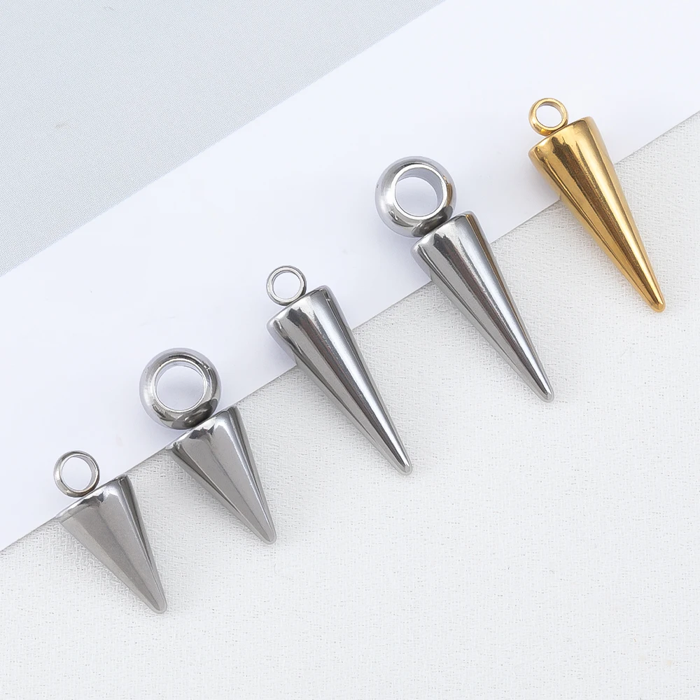 

10pcs/lot Retro Cone Pendants 1-1.5cm Stainless Steel Charms for Girls Women DIY Jewelry Earrings Necklace Supplies