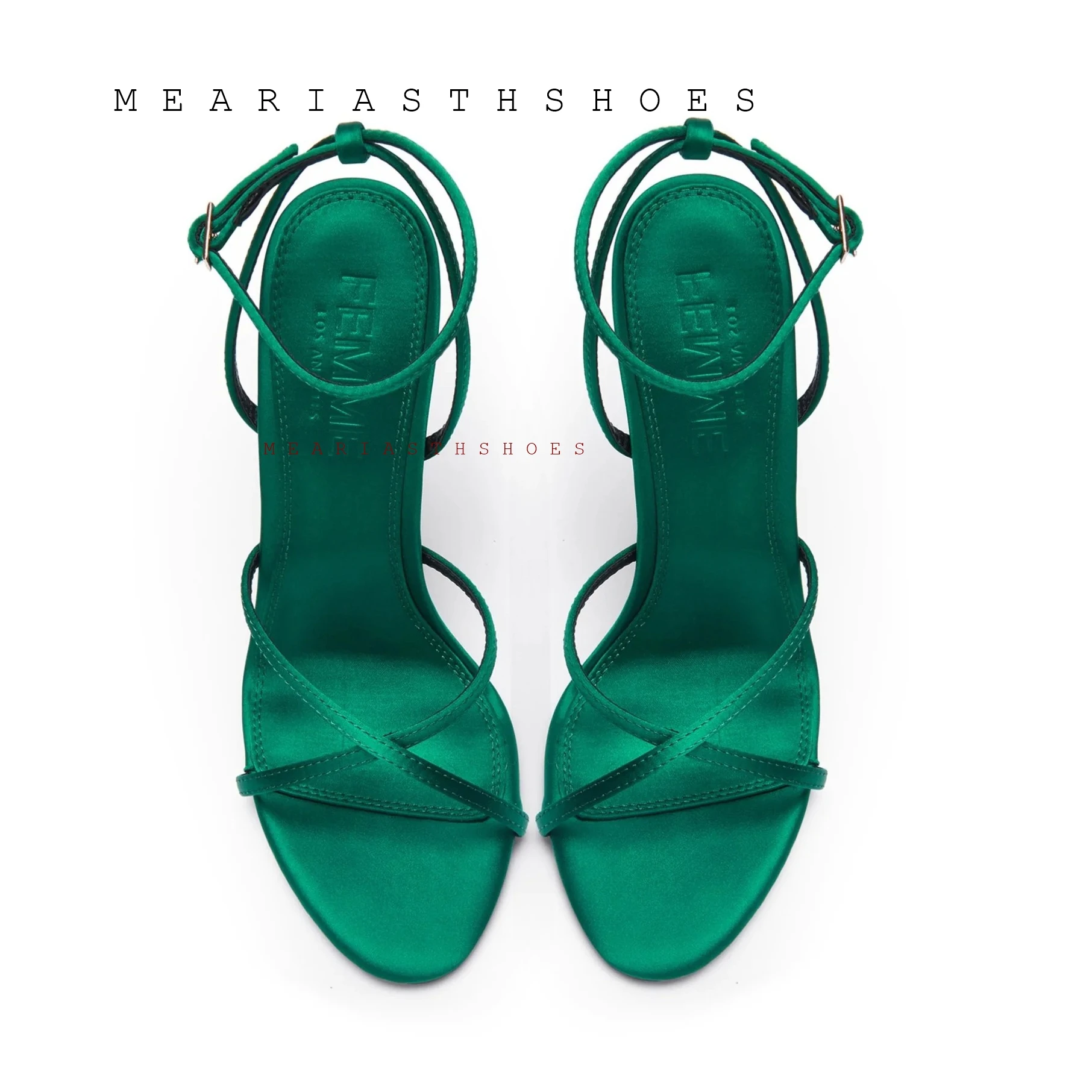 2026 New Design Dark Green Satin High Heels Women Slim Heel round toe New Line Open Toe Sandals Summer Wear Sexy Socialite Heels image 2