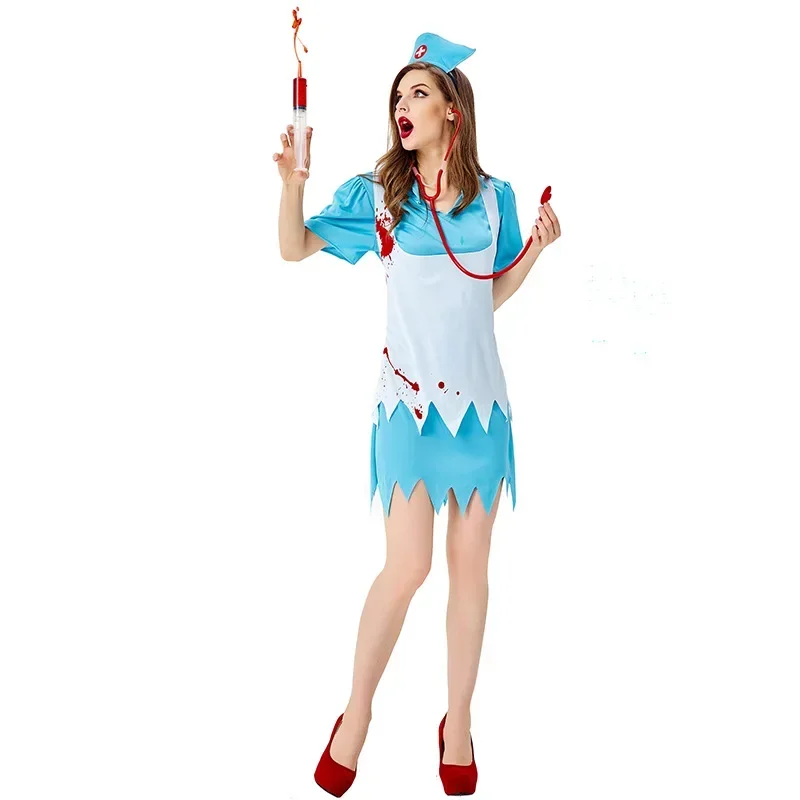 Scary Bloody Nurse Costume Cosplay For Adult Halloween Costume For Women Carnival Party Dress Up Suit