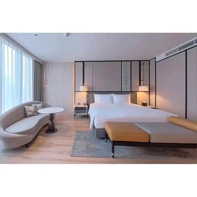 Modern Presidential Suite Furniture for 5 Star Resorts Wood Bedroom Collection with Marble Dining Table