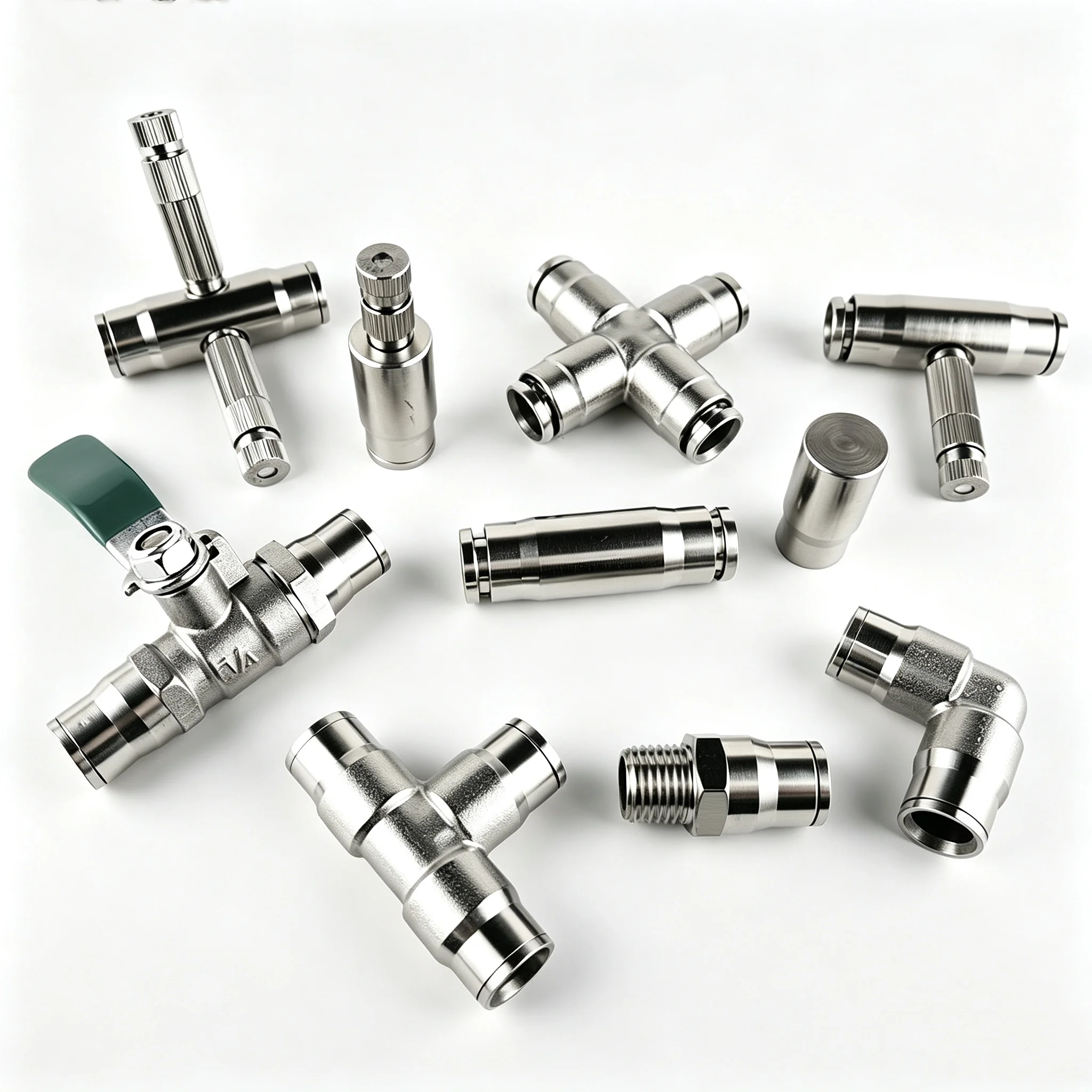 Brass Slip Connectors Kit for High Pressure Misting System, 3/8" Misting Nozzle Connectors,Straight, Elbow, Tee,End Plug 2PCS