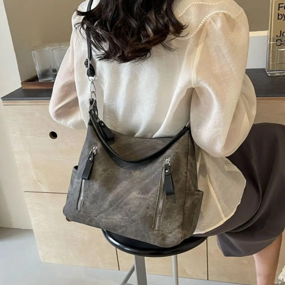 

School Bag Large Capacity PU Leather Shoulder Bag French Style Casual Retro Underarm bag Handbag New Design Tote Bag Outdoor