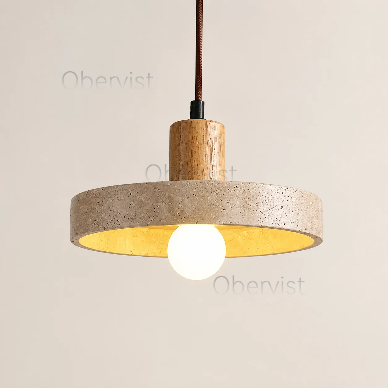 Wabi Sabi Yellow Travertine Pendant Light E27 Stone Wood Hanging Lamp for Kitchen Island Bedside Dining Room Decor