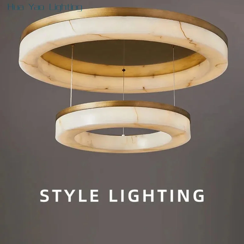 Retro Luxury Faux Marble Ceiling Lamp French Designer Round Double-Layer Light For Villa Living Room Dining Room Master Bedroom