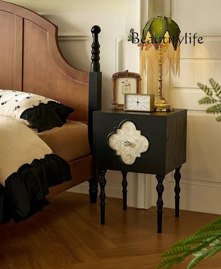 Haiyun shell pattern bedside table French retro solid wood chest American simple fashion designer