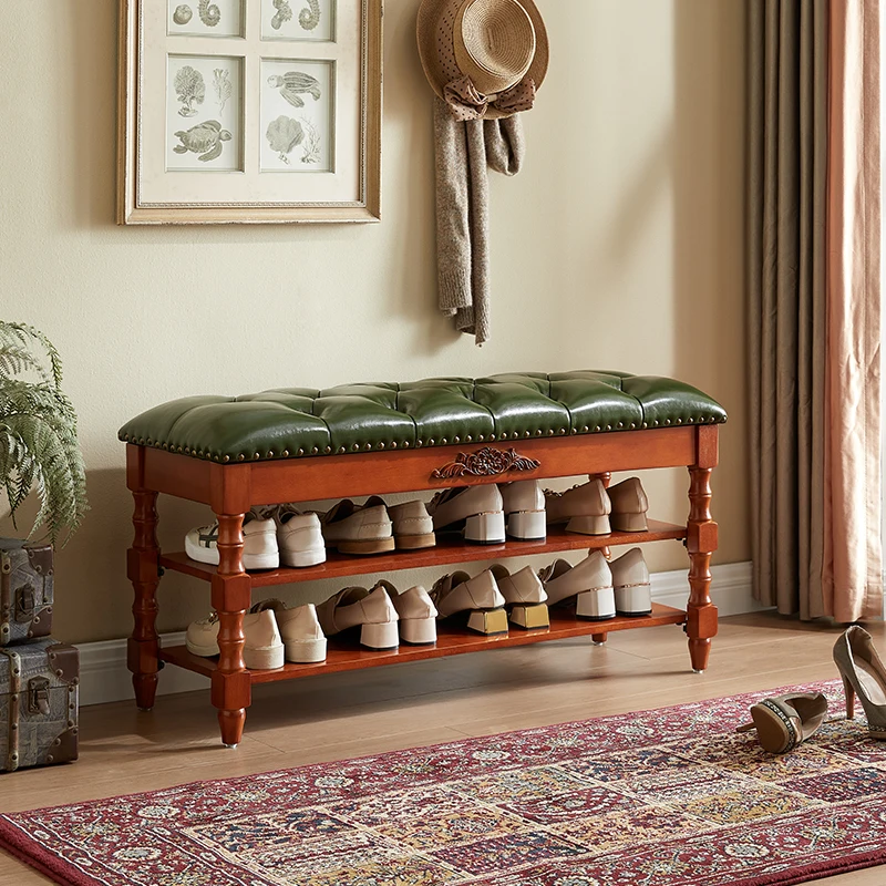 Leather solid wood  change stool enters the door, household home  rack can sit,  cabinet, Suitable for indoor use