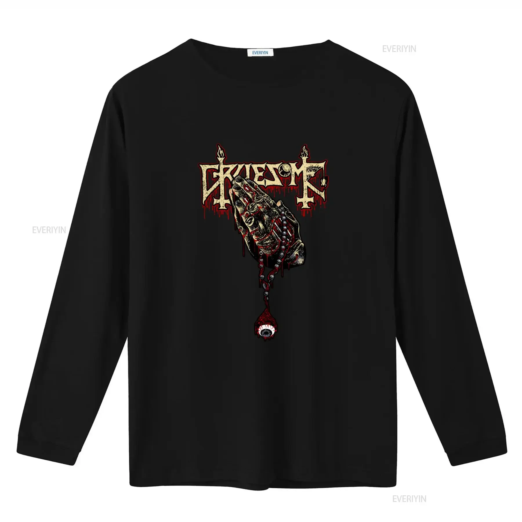 Gruesome Crusade Of Brutality Gothic Horror T Shirt With Bloody Praying Hands And Eyeball Print vintage Washed fashion homme