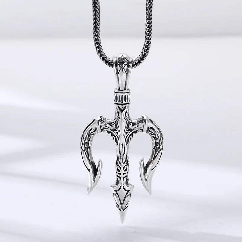 قلادة بوسيدون ترايدنت من الفضة الإسترليني عيار 925 للرجال - هدية مجوهرات بلمسة نهائية من الفضة التايلاندية العتيقة #3