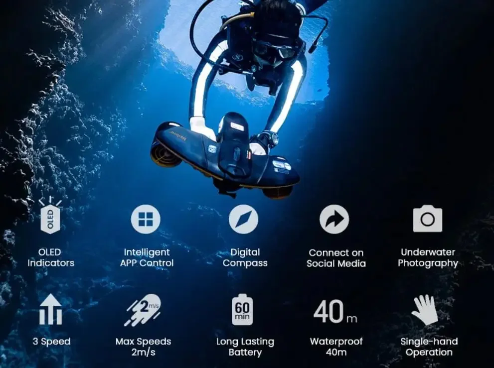 40m deep waterproof Underwater Navbow+ Scooter for water play & Underwater Photography with 3 speed & 60min endurance