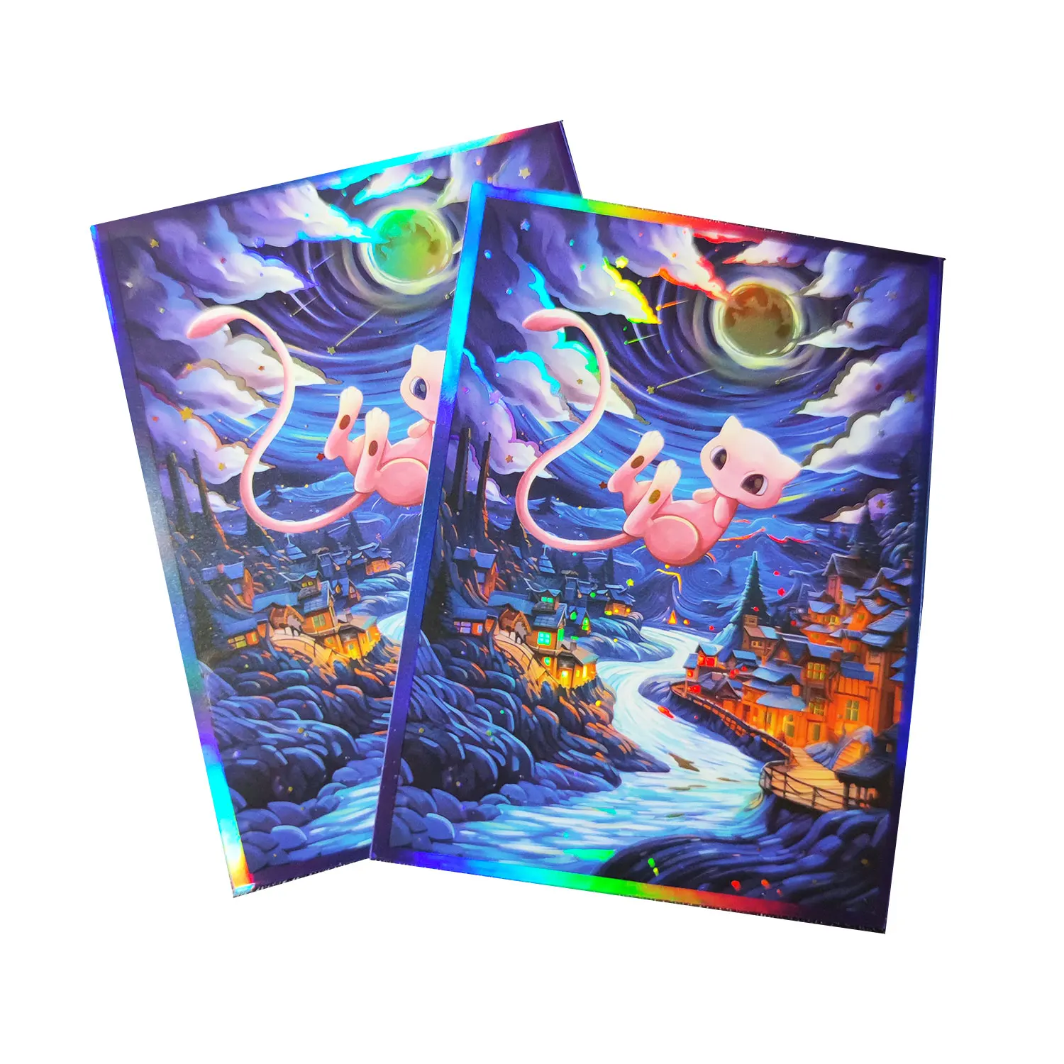 60ct Holo Card Sleeves 66x91mm Anime Protector Illustration Outer Shield Card Cover for PTCG MTG TCG Board Games Trading Cards
