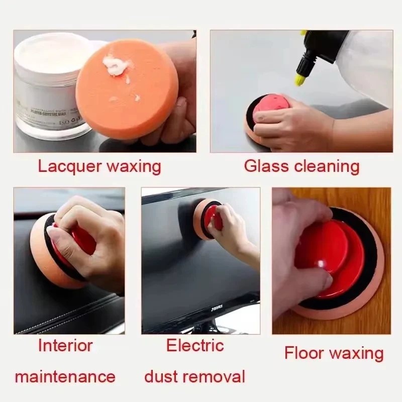 4 Inch Car Waxing Sponge Polish Pads Handle High Density Buffing Wipe Polisher Kit Polishing Cleaning Sponge Car Cleaning Tools