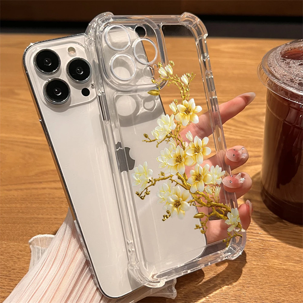 

Magnolia Grandiflora Case for IPhone 14 13 ProMax XR XS Max 7 8Plus SE Shockproof Hard Back Cover for IPhone 12 11 Clear Carcasa