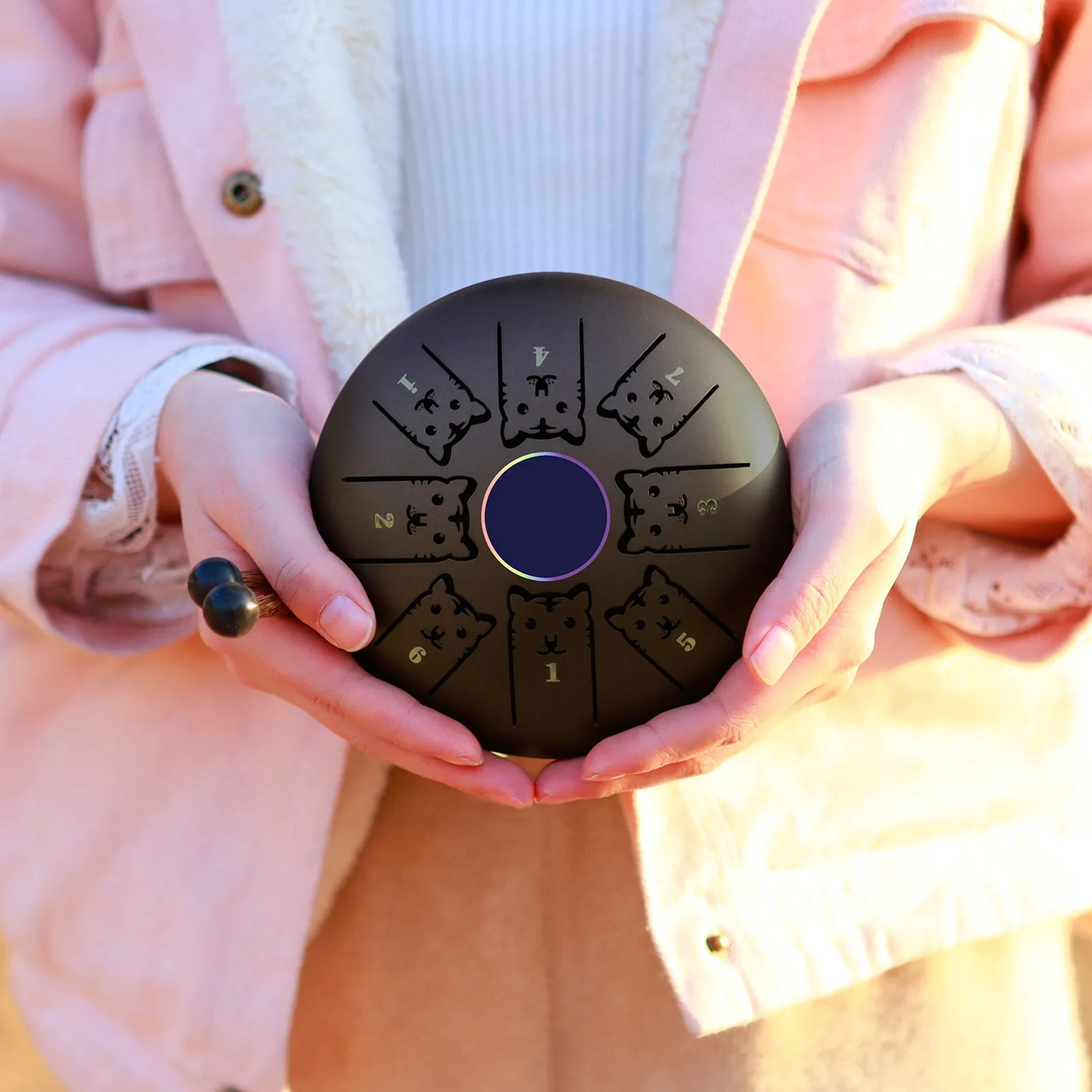 Hooqu 5.5 Inches Mini Steel Tongue Drum 8 Notes C Key Handpan Drum Chinese Zodiac Patterned Tank Drum Percussion Instrument With