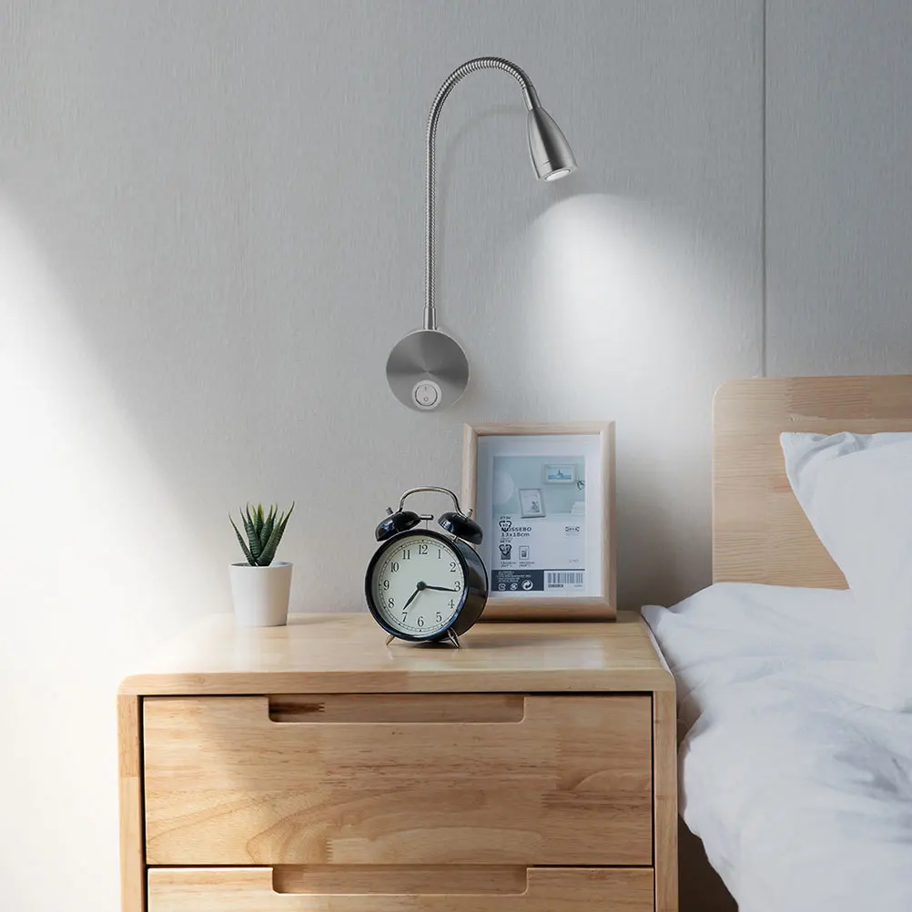 

Rotating LED Gooseneck Wall Lamp 360 Degree Adjustable Warm White Light High Gloss Base Bedside Reading Lamp for Headboard Wall