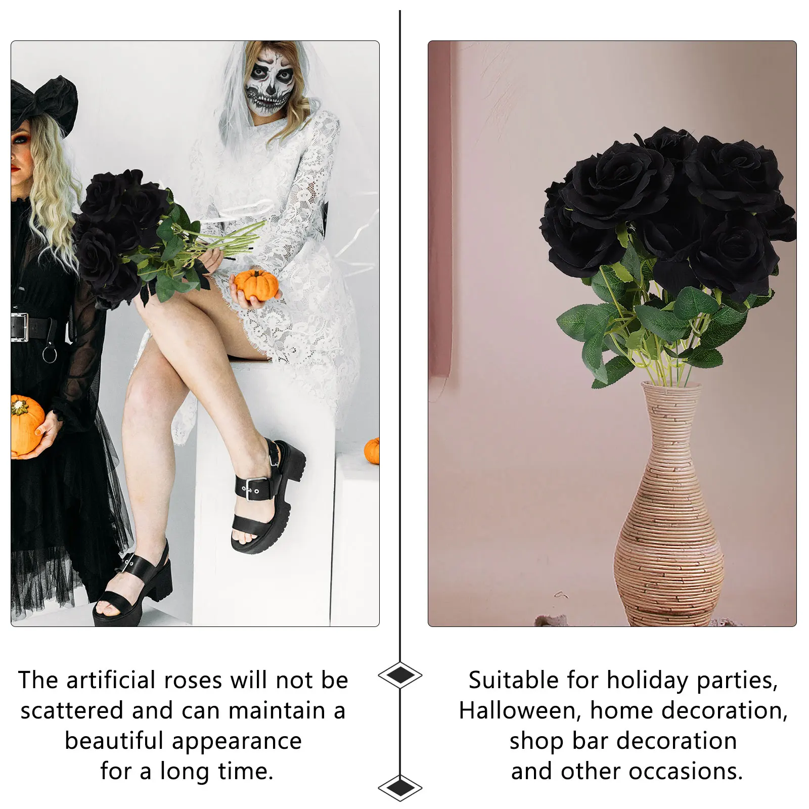 

10pcs Black Rose Artificial Silk Flower Bouquet Decoration Simulation nament Home Party Adornment Non Fading Long Lasting High